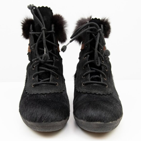 Tecnia Fur Snow Boots Cowhide Vintage 1990s Black Brown Size 38 New Without Box - Picture 5 of 9